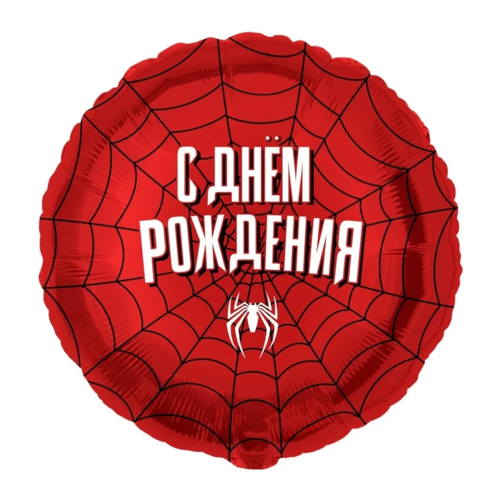 Шар, круг 46 см с рисунком, Паутина, С Днём Рождения!