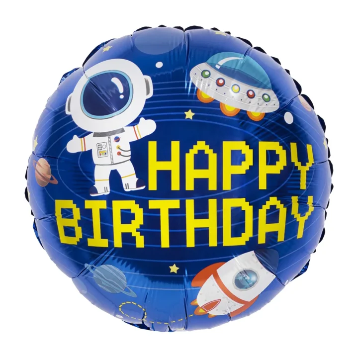 Шар, круг 46 см с рисунком - Космонавт, Happy Birthday!