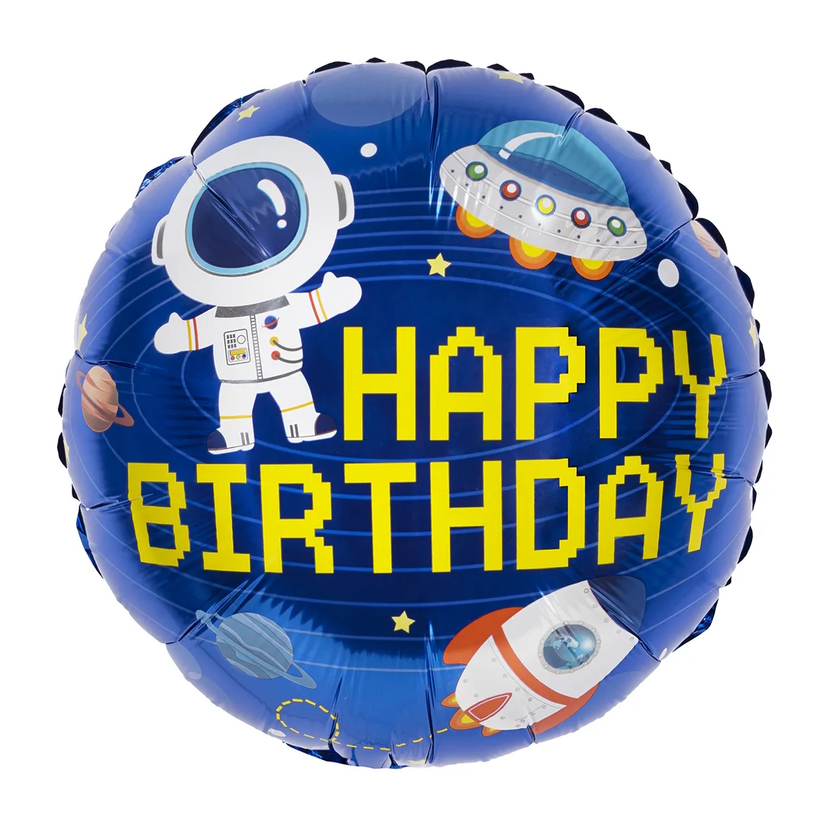 Шар, круг 46 см с рисунком - Космонавт, Happy Birthday!